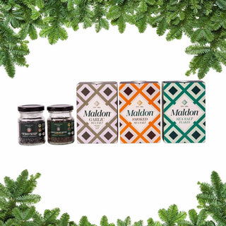 Kalėdinė dovana gurmanui – prabangus Maldon druskų ir pipirų rinkinys stilingoje dėžutėje.
