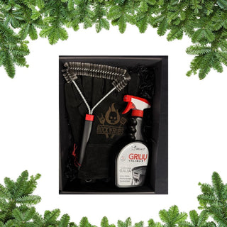 Dovanų rinkinys „Švarus grilis – laimingas grilininkas“ su valikliu, pirštinėmis ir Weber šepetėliu